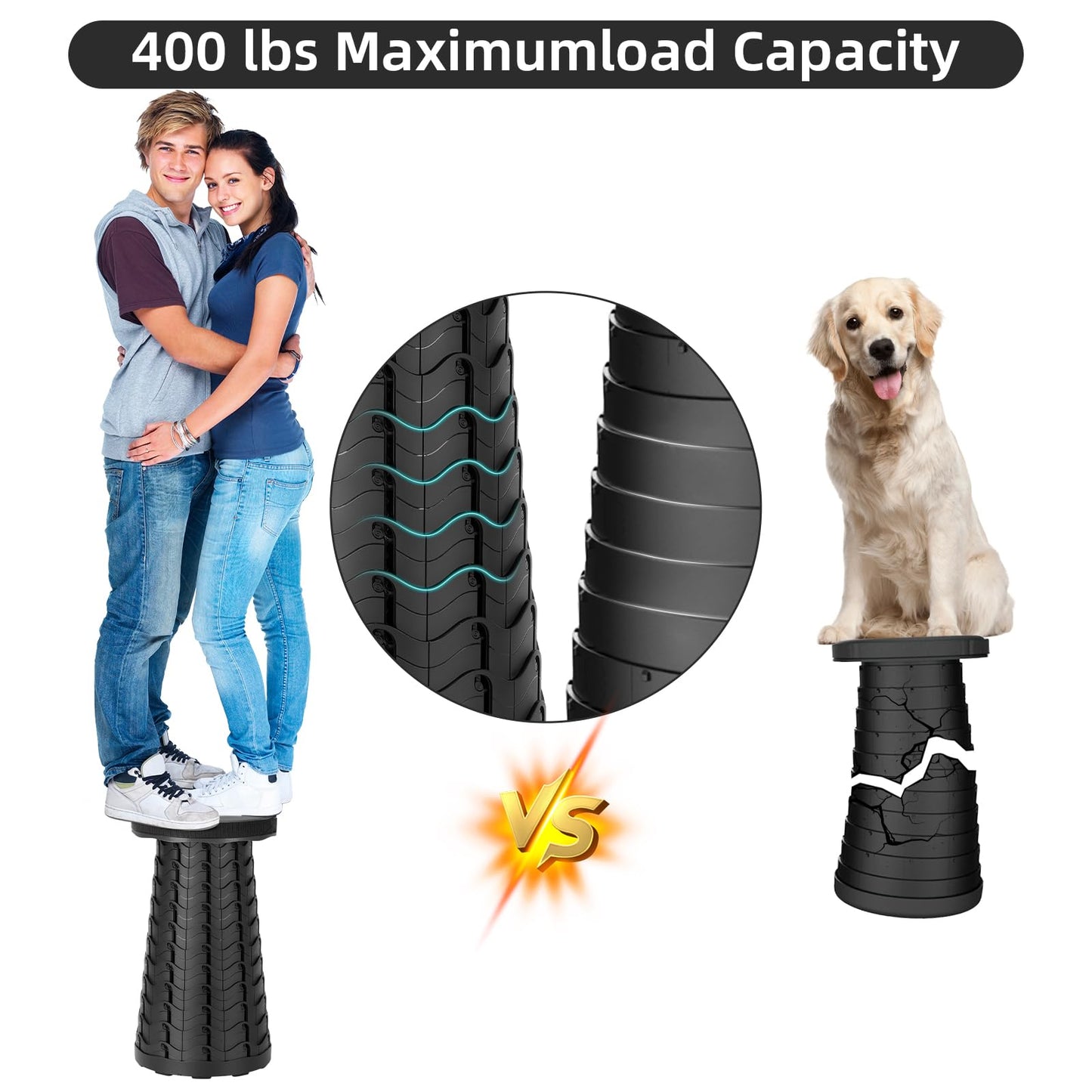 Qiguet Collapsible Stool, Folding Chair - Upgraded Portable Chair with Load Capacity 400lbs, Portable Stool for Camping Fishing Hiking - Folding Tool with Carrying Straps,Gifts for Fisherman (Black)