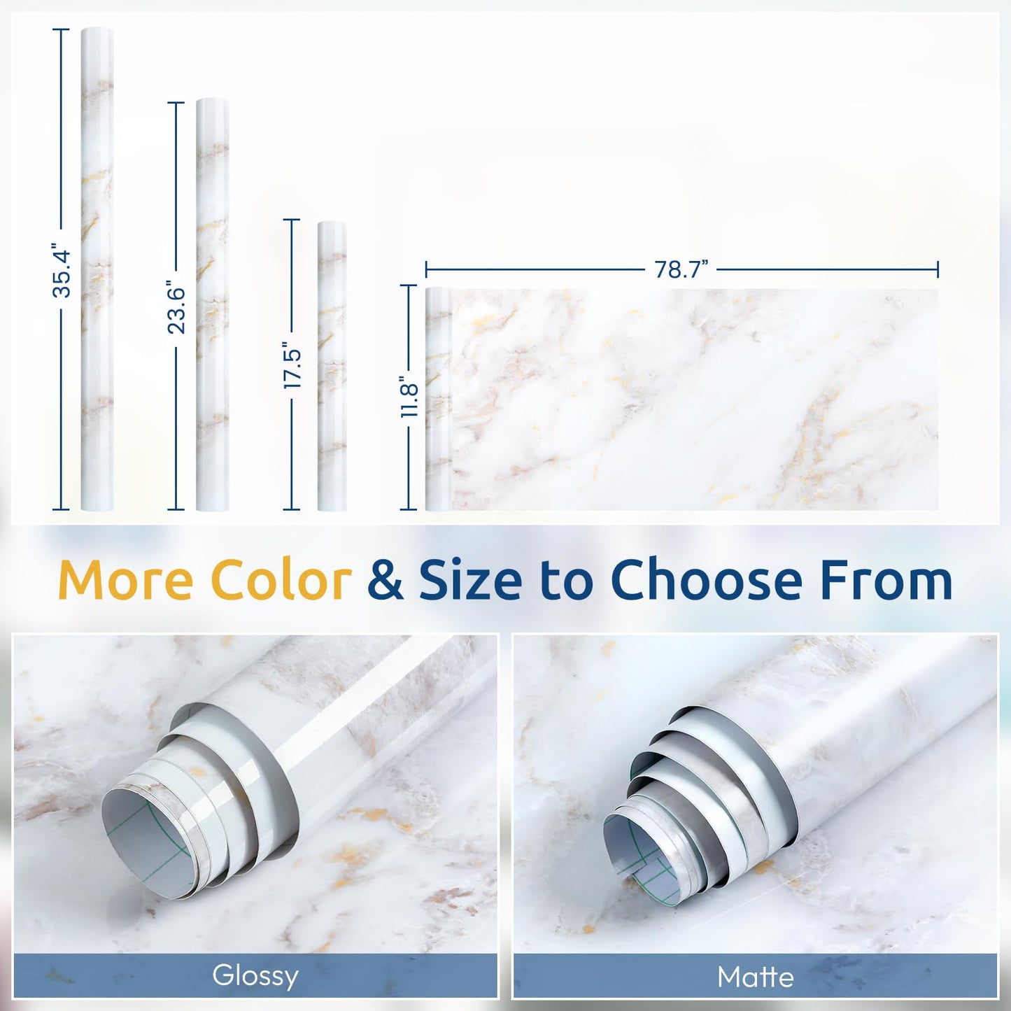 rabbitgoo Glossy Marble Contact Paper Peel and Stick Wallpaper 17.5" X 78.7" Countertop Furniture Waterpoof Self Adhesive Removable Cover for Kitchen Bathroom Cabinet Drawer Shelf Liner Vinyl Roll