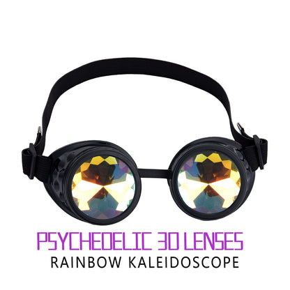 OMGREAT Raves Goggles with Rainbow Crystal Glass Lens Kaleidoscope Glasses Funky Prism Steampunk Glasses for Cosplay Party