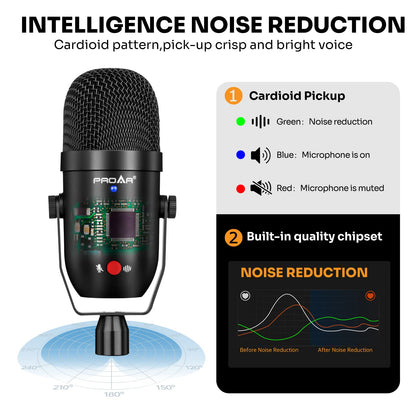 Podcast & Gaming USB Microphone Kit - Condenser Mic for Phone, Pad, PS4, Computer & Laptop (Noise Cancelling, ASMR, YouTube, Streaming)