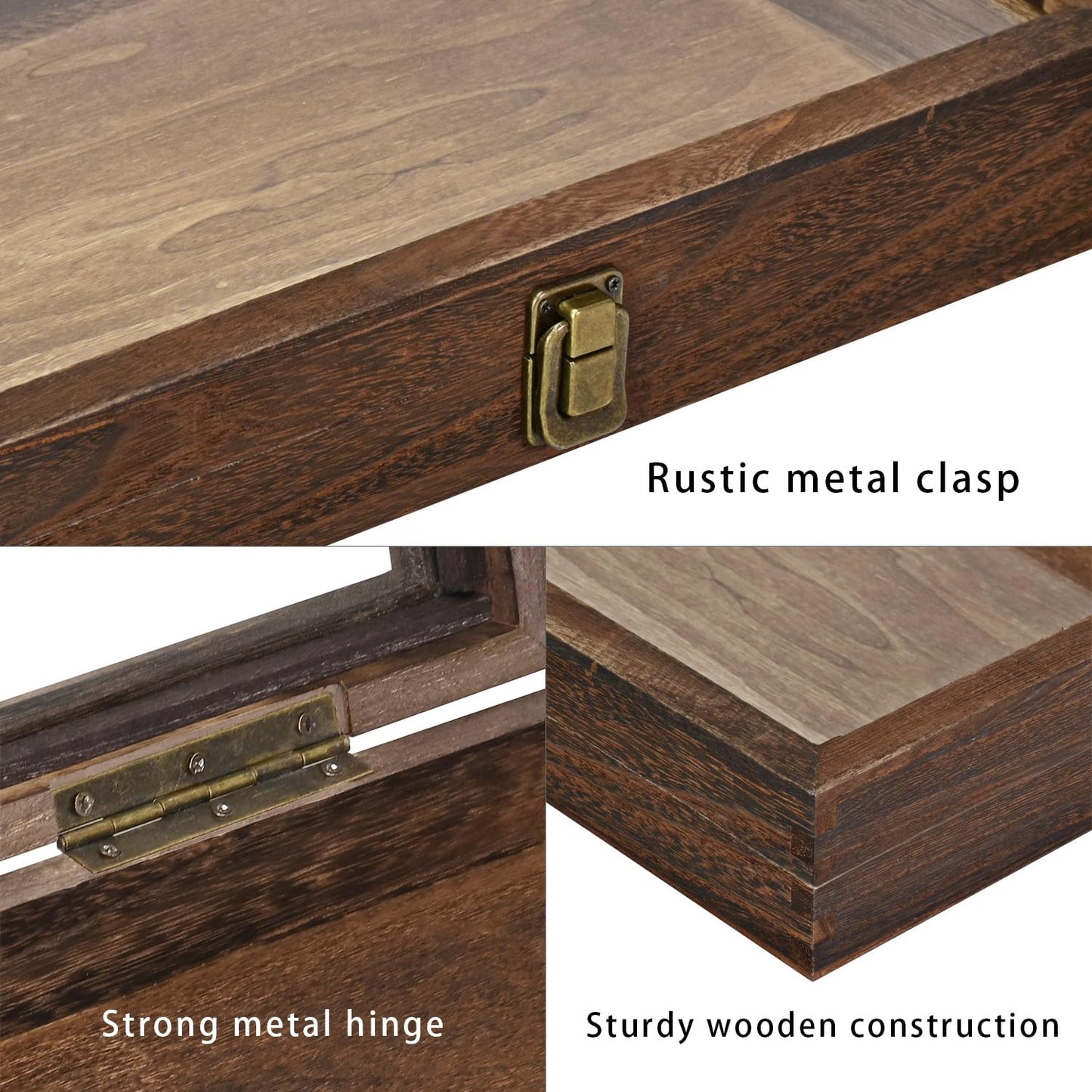 MOOCA Natural Wood Tempered Glass Top Jewelry Display Case Accessories Storage Box with Metal Clasp, Wooden Jewelry Tray for Collectibles, Pocket Knife Display Case, Brown