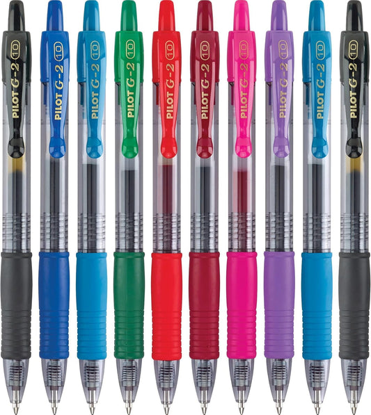 PILOT G2 Premium Retractable Gel-Ink Rolling Ball Pens, Bold Point (1.0mm), Assorted, 10-Pack, (11887)