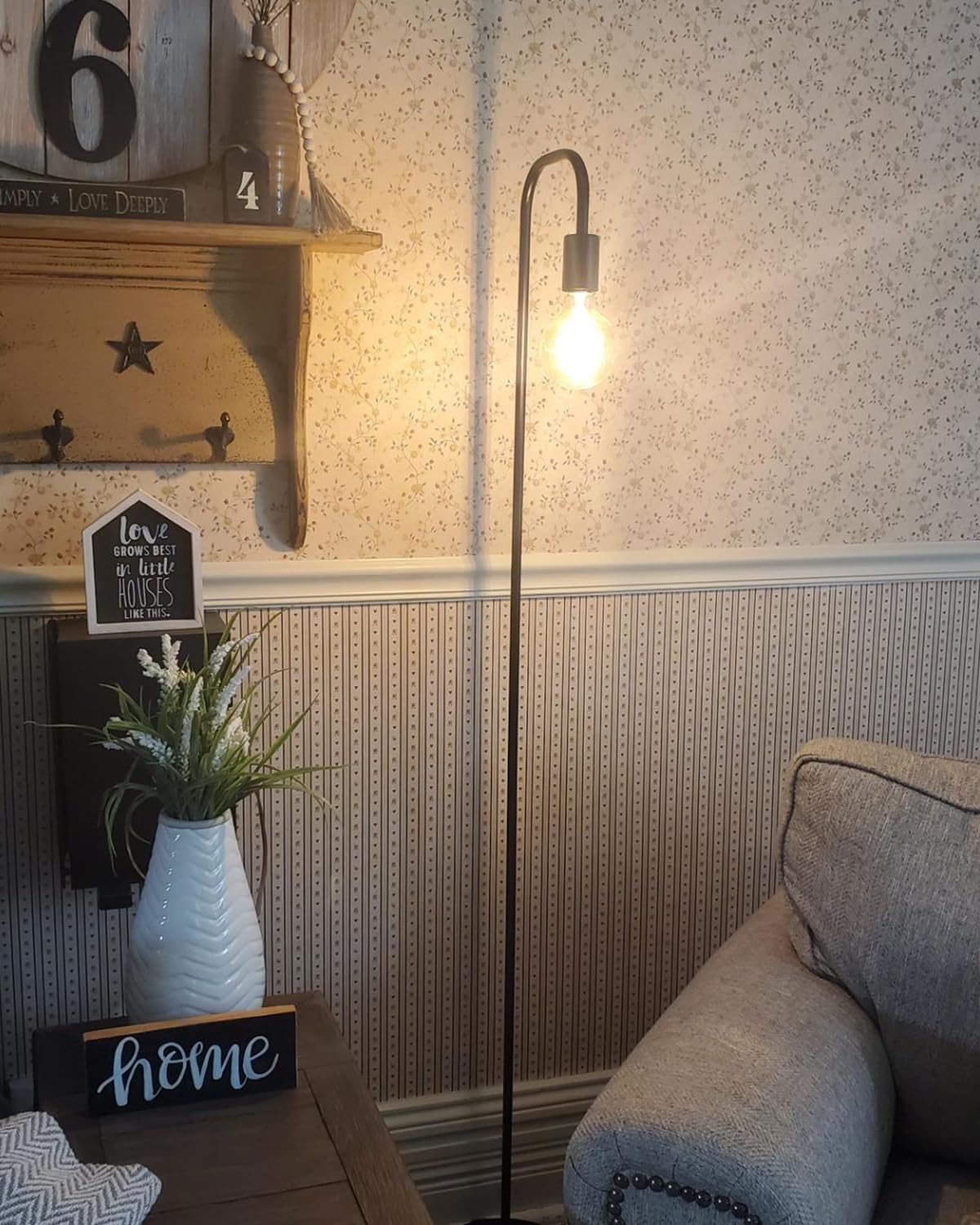 Oneach 63.75" Industrial LED Floor Lamp for Living Room Bedroom Reading Office Metal Minimalist Standing Lamp Tall Pole Lamps Office Black(Bulb not Included)