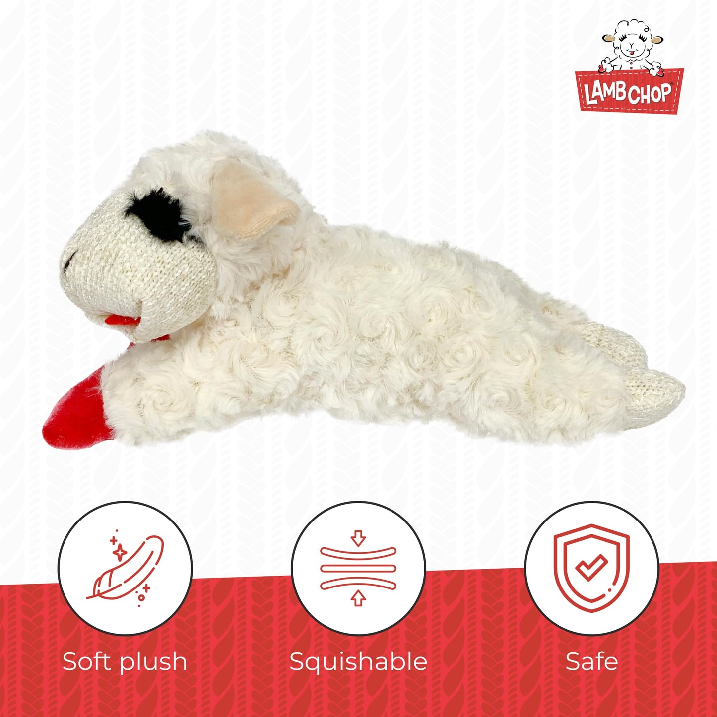 Multipet Lamb Chop Dog Plush Toy - Squeaky Dog Toy for Small & Medium Dogs - Extra Soft Plush Dog Toy - Stuffed Animal Dog Toy for Cuddling & Playing - Cute Pet Toy (10", Cream, 5 Squeakers)