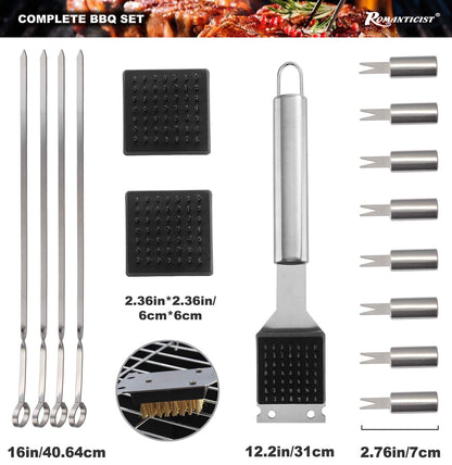 ROMANTICIST 23pcs Must-Have BBQ Grill Accessories Set with Thermometer in Case - Stainless Steel Barbecue Tool Set with 2 Grill Mats for Backyard Outdoor Camping - Father's Day Best Barbecue Gift