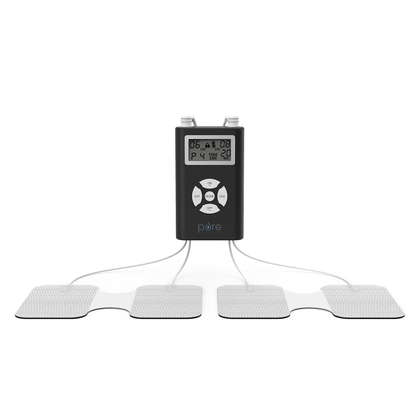 Pure Enrichment PurePulse Duo Dual Channel TENS & EMS Combo Muscle Stimulator - 14 Modes for Chronic Pain Relief, Adjustable Treatment Timer, Includes Reusable Electrode Pads, Storage Bag, & More