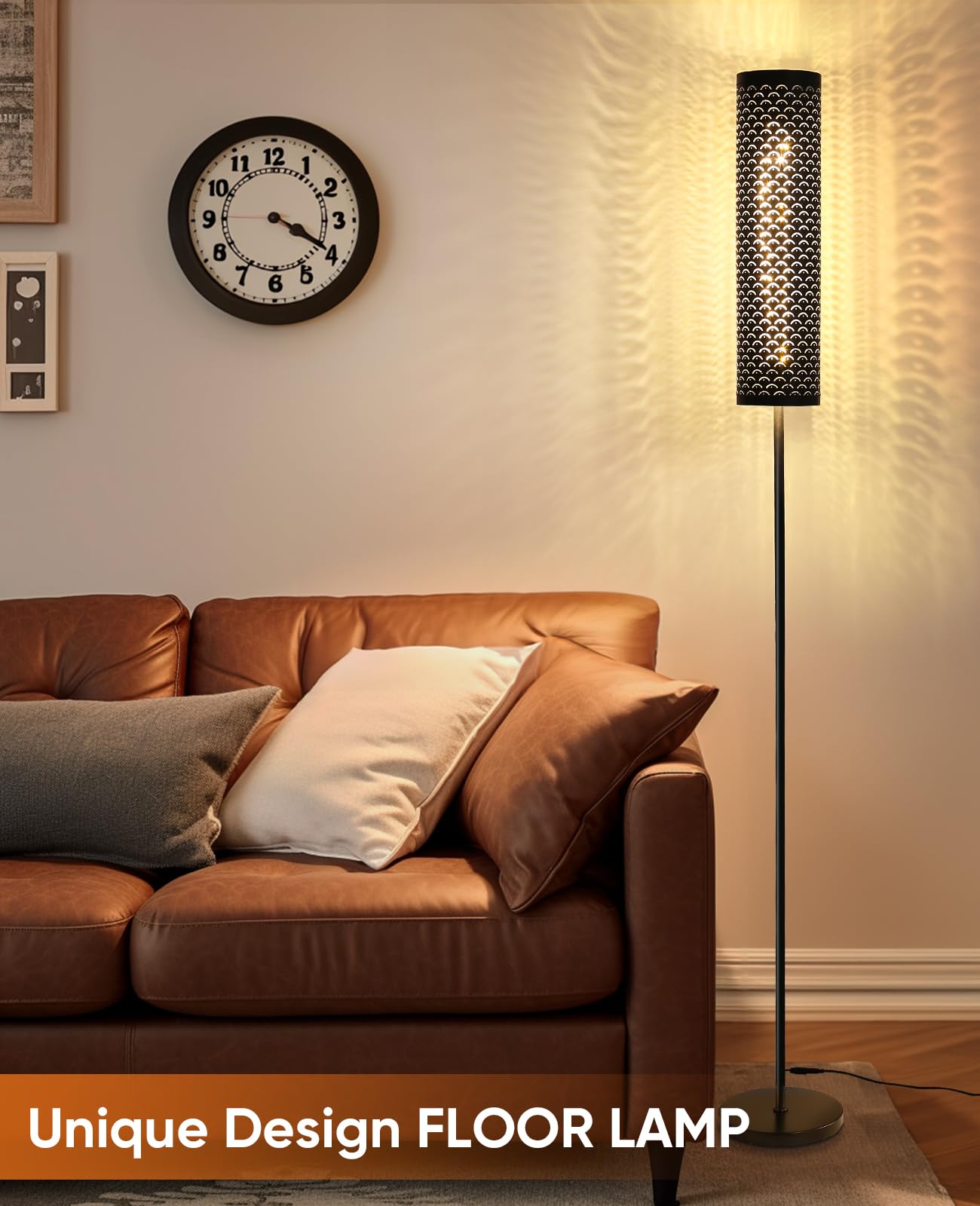 Industrial Modern Floor Lamps for Living Room, Dimmable Standing Tall Lamps Remote Control Custom Color Temperature & Brightness Lamp with Fabric Lampshade, Tall Lamps for Bedroom Office, Black