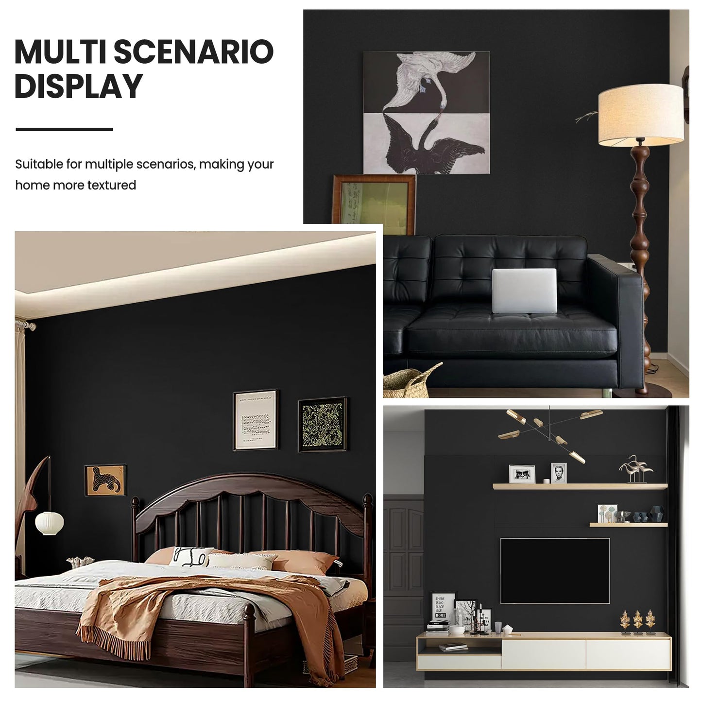 practicalWs Peel and Stick Wallpaper 15.7" x 118" Black Contact Paper for Cabinets and Drawers Removable Wall Paper Self Adhesive Vinyl Film Roll Easy to Apply Bathroom Home Decor Counter Top Covers