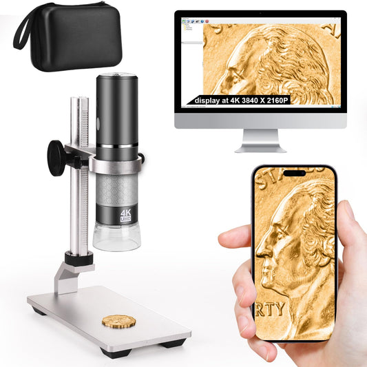 Ninyoon 4K Microscope with Professional Stand + Case for iPhone Android PC, 50-1000X Digital USB Microscope Endoscope HD Camera for All Cellphones iPad Android Tablet Windows Mac Chrome Linux