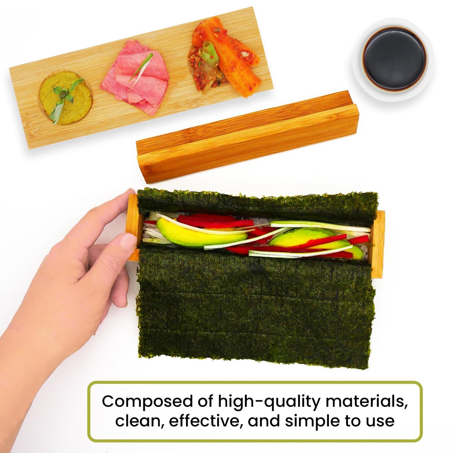 GROW YOUR PANTRY Sushi Making Kit With 2 Bamboo Sushi Rolling Mat, Rice Shaping Tool, Maki Maker, Maki Shaper, Condiment Tray, Chopsticks, and Rice Paddle - Sushi Making Kit for Beginners