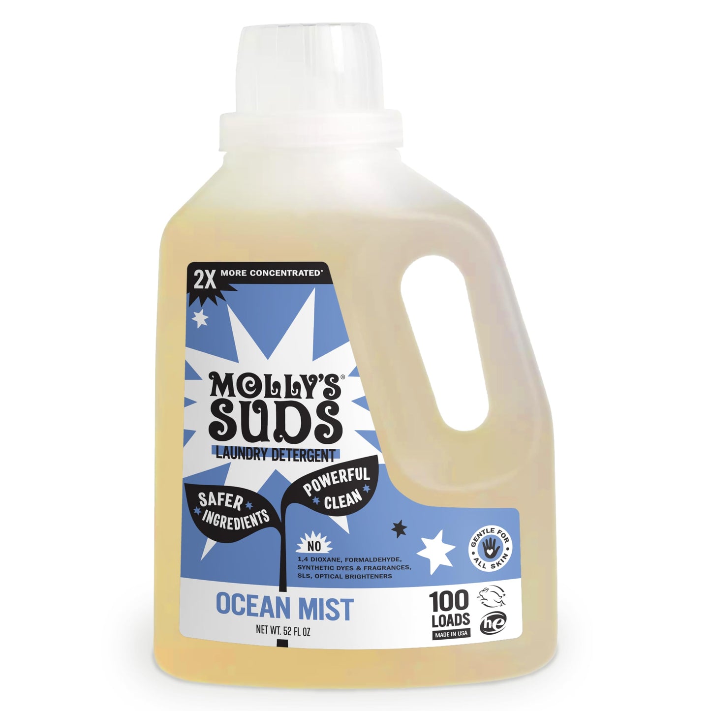 Molly's Suds Liquid Laundry Detergent | Clean Laundry Detergent Soap for Sensitive Skin | 2x Concentrated, High Efficiency (HE) | Ocean Mist - 100 Loads