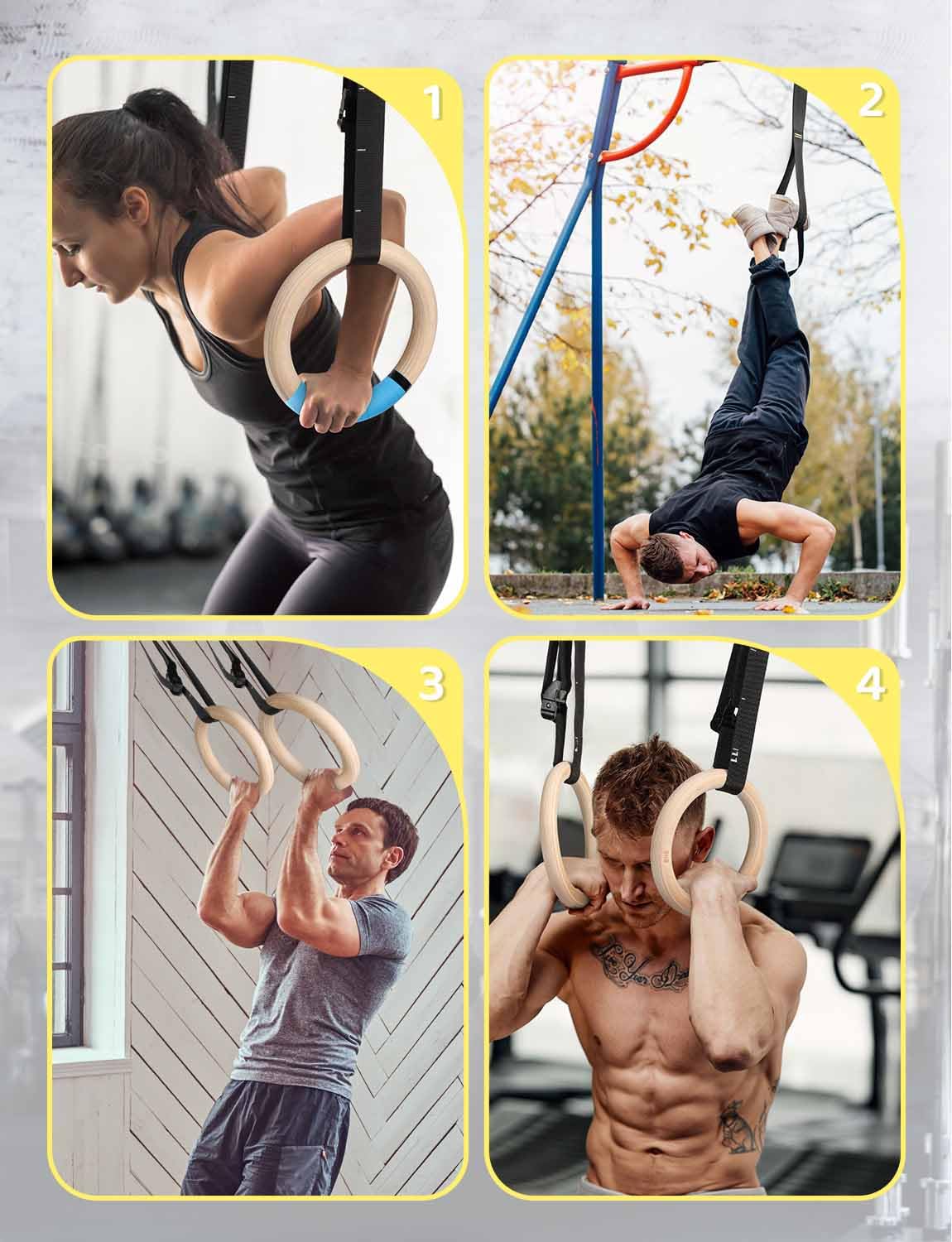 GHB Gymnastic Rings Wooden Gym Rings 1.25" Olympic Rings Adjustable Straps Pull Up Rings Sets for Workout Bodyweight Fitness Training