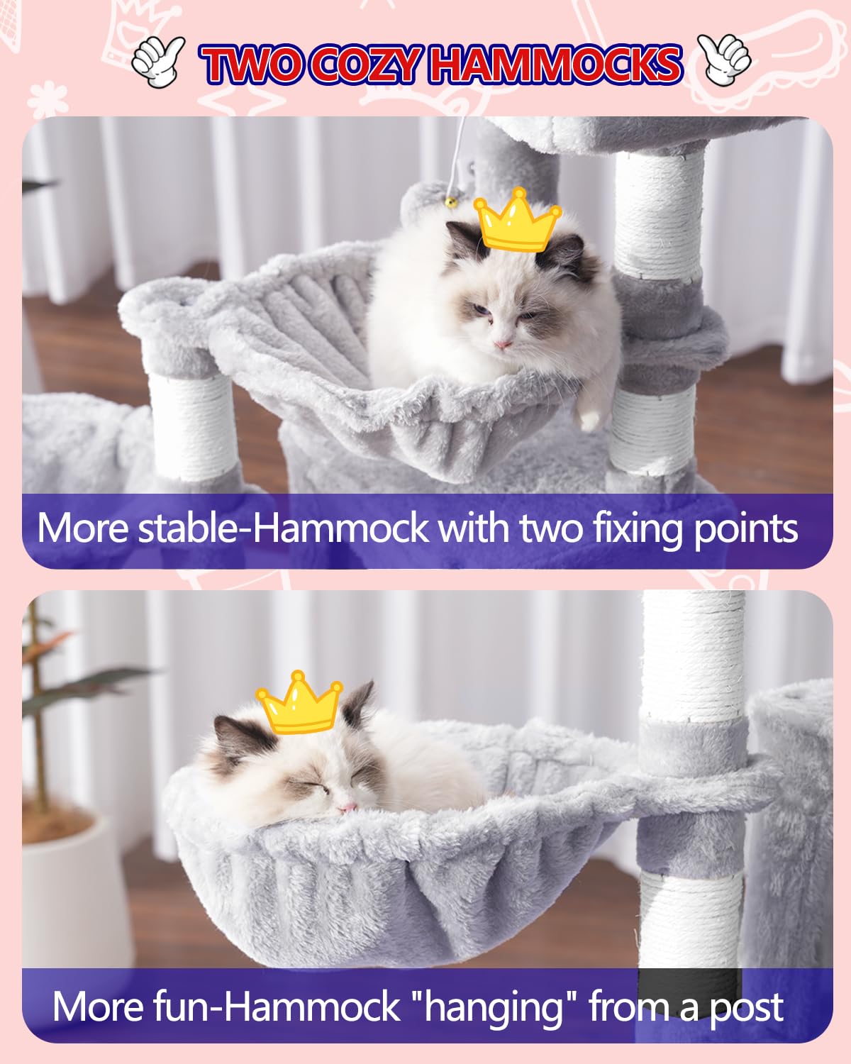 Gitelsnour Cat Tree, Cat Tower with condo, 2 Baskets, Large Platform, Scratch Board, Cat Scratching Posts for Indoor Cats, Light Gray GCT003SW