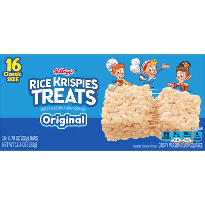 Rice Krispies Treats Marshmallow Snack Bars, Kids Snacks, Lunch Snacks, Original, 12.4oz Box (16 Bars)