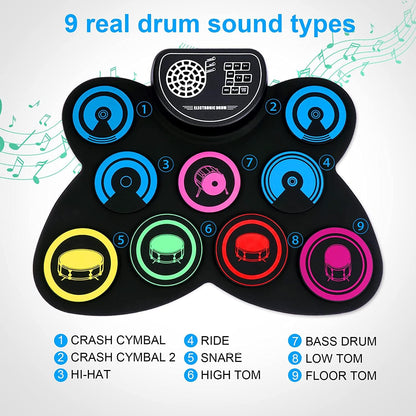 9-Pads Electronic Drum Set with Headphone Jack Speaker Drumsticks & Pedals, Holiday Gifts for Kids