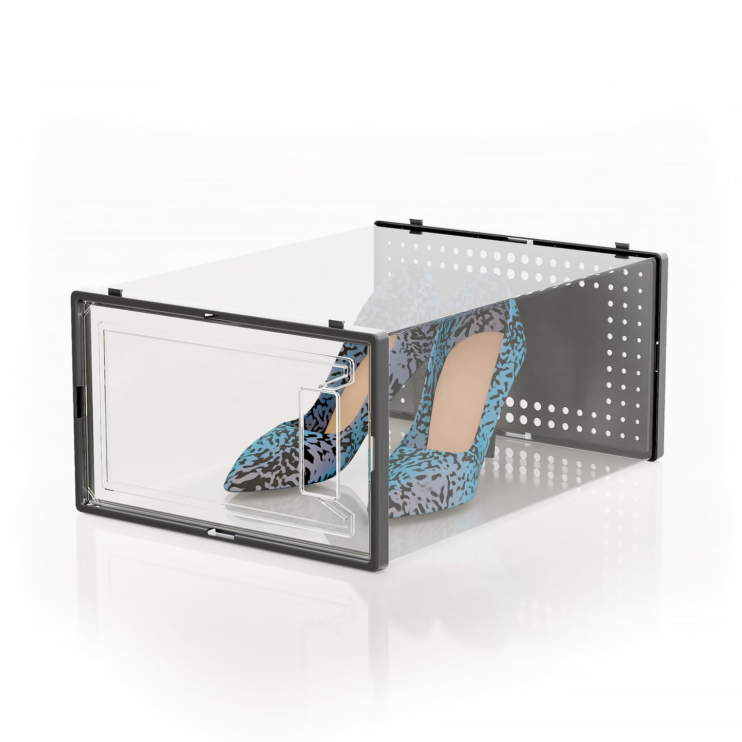 12 Pack Large Shoe Organizer Storage Boxes for Closet, Modular Space Saving Shoe Boxes Clear Plastic Stackable Sneaker Containers Display Case with Lids, Black