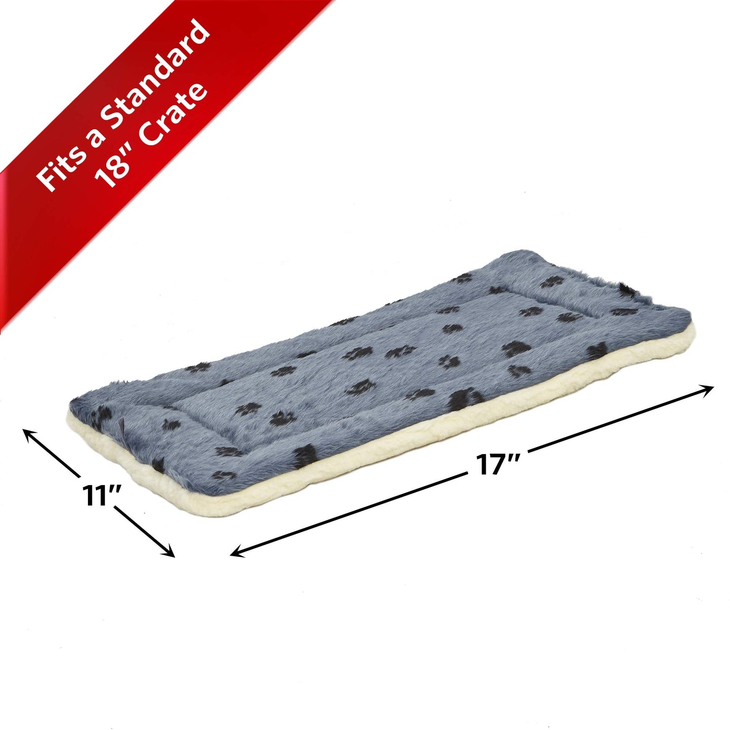 MidWest Homes for Pets XXS QuietTime Reversible Paw Print Pet Bed, Soft Faux Fur & Fleece 18-Inch Crate Mat for Small Dogs & Cats, Machine Washable, Blue and Cream