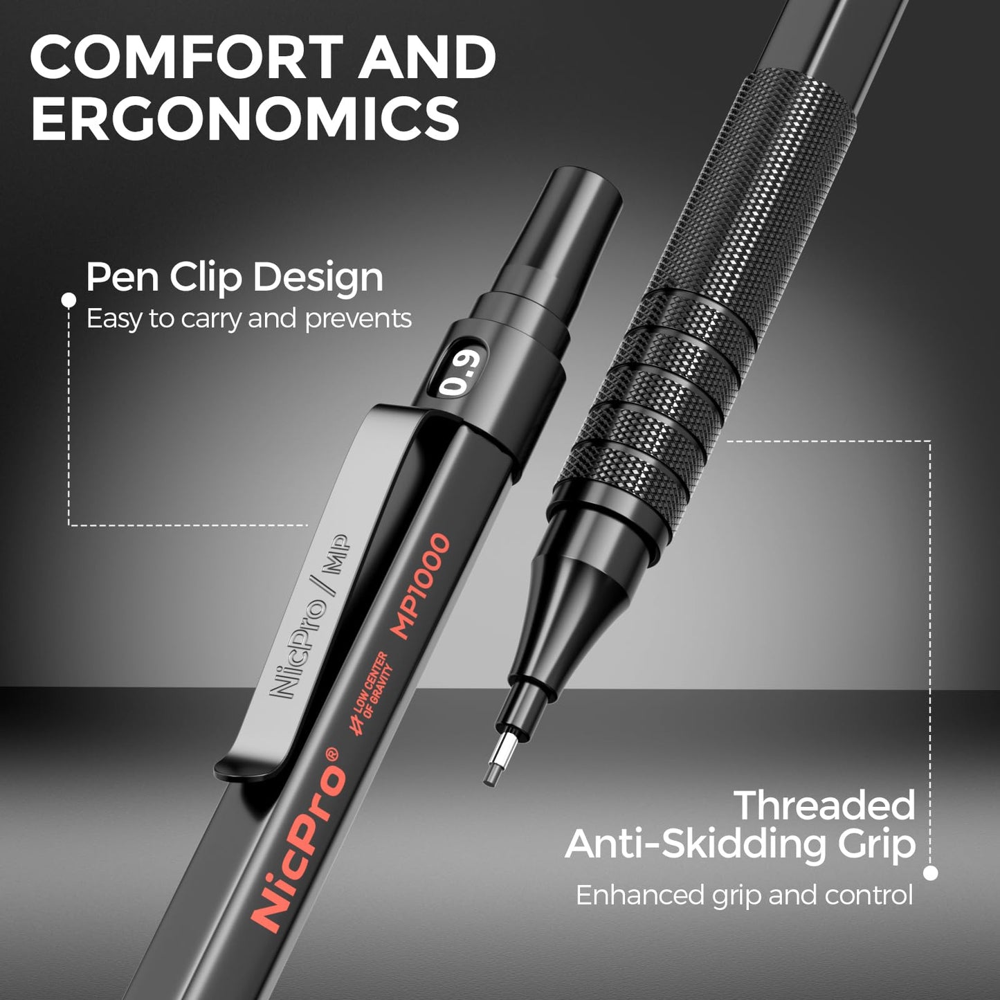 Nicpro 30PCS Black Metal Mechanical Pencil Set in Leather Case, Art Drafting Pencil 0.5, 0.7, 0.9 mm, 2mm Lead Pencil Holders for Sketching Drawing With 16 Tube (6B 4B 2B HB 2H 4H Colors)Lead Refills