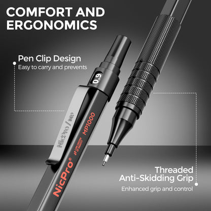 Nicpro 30PCS Black Metal Mechanical Pencil Set in Leather Case, Art Drafting Pencil 0.5, 0.7, 0.9 mm, 2mm Lead Pencil Holders for Sketching Drawing With 16 Tube (6B 4B 2B HB 2H 4H Colors)Lead Refills