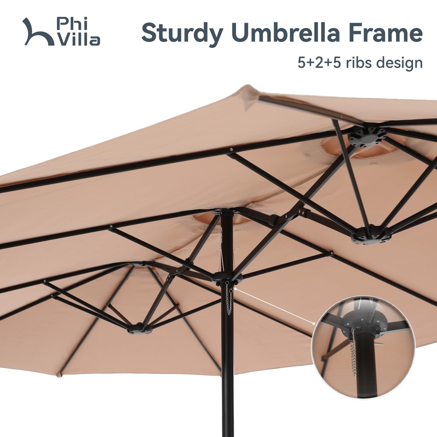 PHI VILLA 15ft Large Patio Umbrellas with Base Included, Outdoor Double-Sided Rectangle Market Umbrella with Stand, Outside Umbrellas for Poolside Lawn Backyard, Beige
