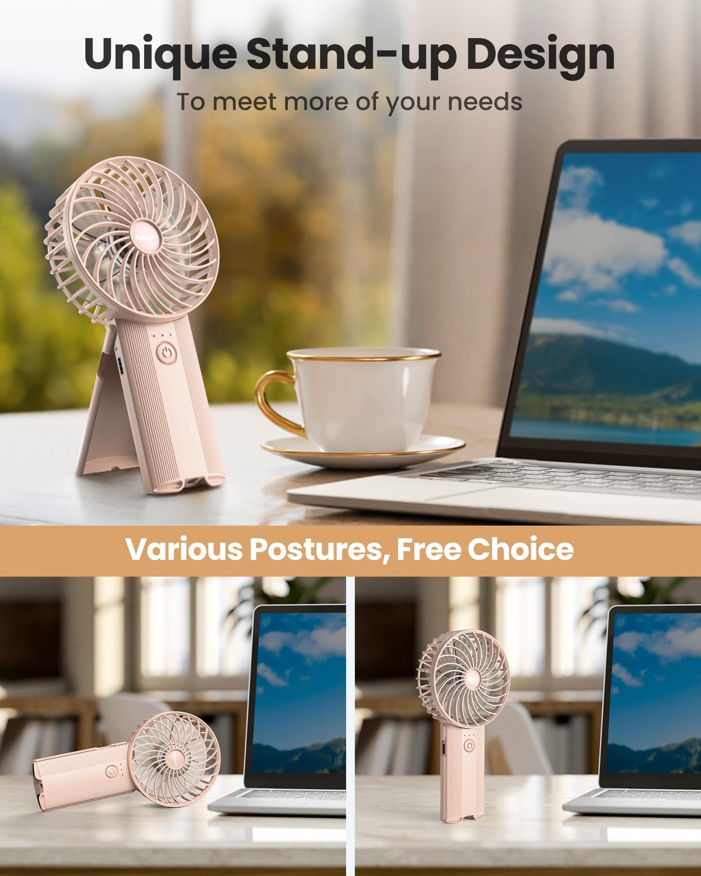 2pcs Mini Portable Folding Handheld Fans USB Rechargeable Personal Fan Neck Desktop 4-speed 3-in-1 Silent Handheld Mini Fan 6-15 hours battery life Suitable for summer travel Camping Outdoor Kids Gift
