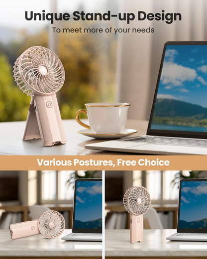 2pcs Mini Portable Folding Handheld Fans USB Rechargeable Personal Fan Neck Desktop 4-speed 3-in-1 Silent Handheld Mini Fan 6-15 hours battery life Suitable for summer travel Camping Outdoor Kids Gift