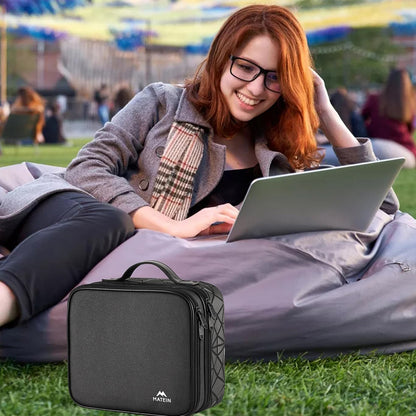 MATEIN Cable Organizer Bag, Waterproof Travel Electronic Storage with Adjustable Divider, Shockproof Portable Double Layer Tech Bag Carrying Case for Cord, Earbuds, Charger, SD Card, DJ Gifts, Black