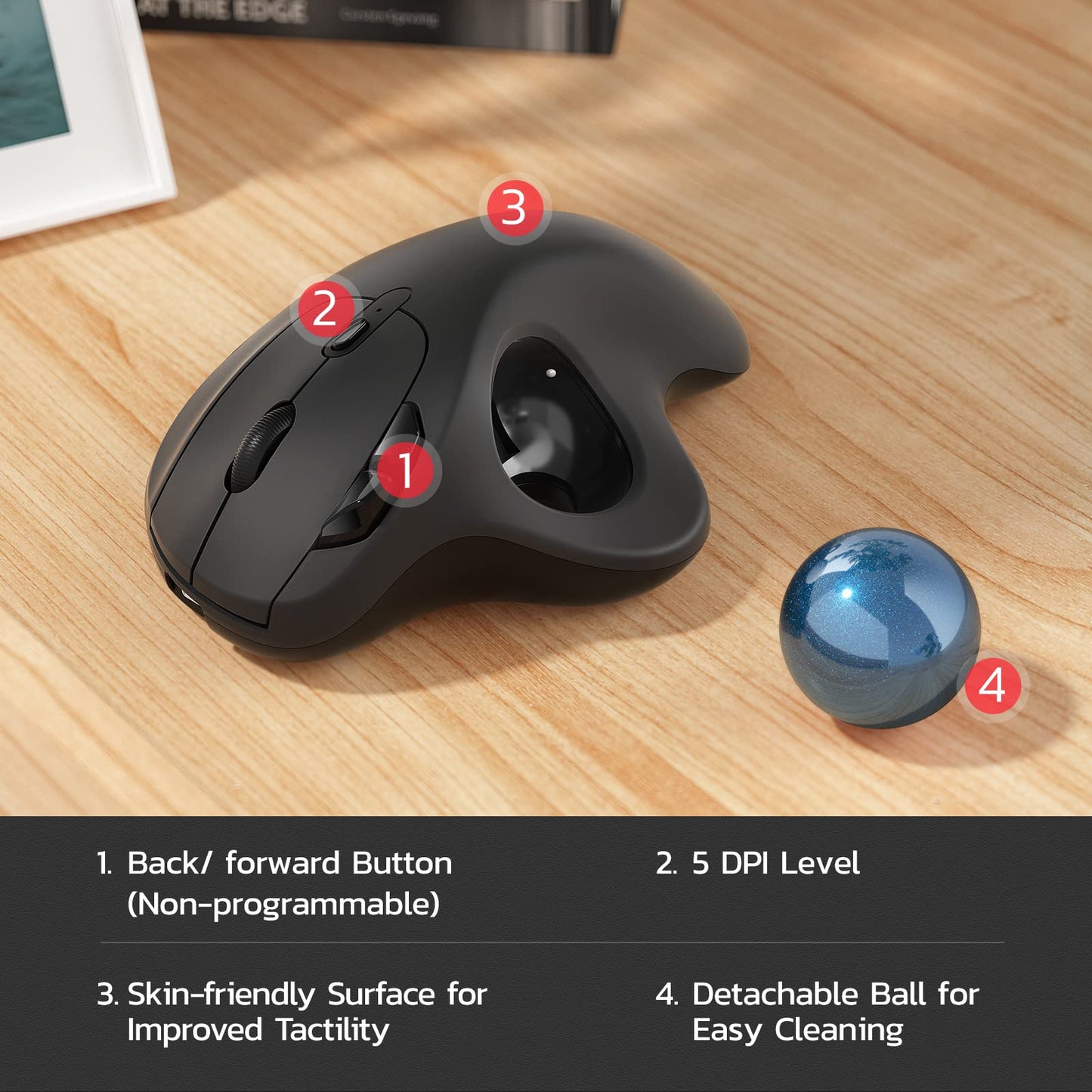 Nulea M501 Wireless Trackball Mouse, Rechargeable Ergonomic, Easy Thumb Control, Precise & Smooth Tracking, 3 Device Connection (Bluetooth or USB Receiver), Compatible for PC, Laptop, Mac, Windows.