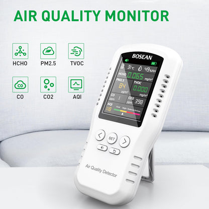8-in-1 Indoor Air Quality Monitor, Formaldehyde Detector, Temperature & Humidity Meter, Sensor, Tester Detect PM2.5, CO, CO2, HCHO,TVOC,AQI Micron Dust, Home Air Test Kits