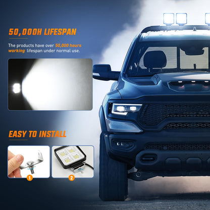 Nilight LED Tractor Lights LED Pods Square 2PCS 4 Inch 64LEDs Flood Bar Fog Driving Work Lighting for Truck Off Road Vehicles ATV UTV Boat