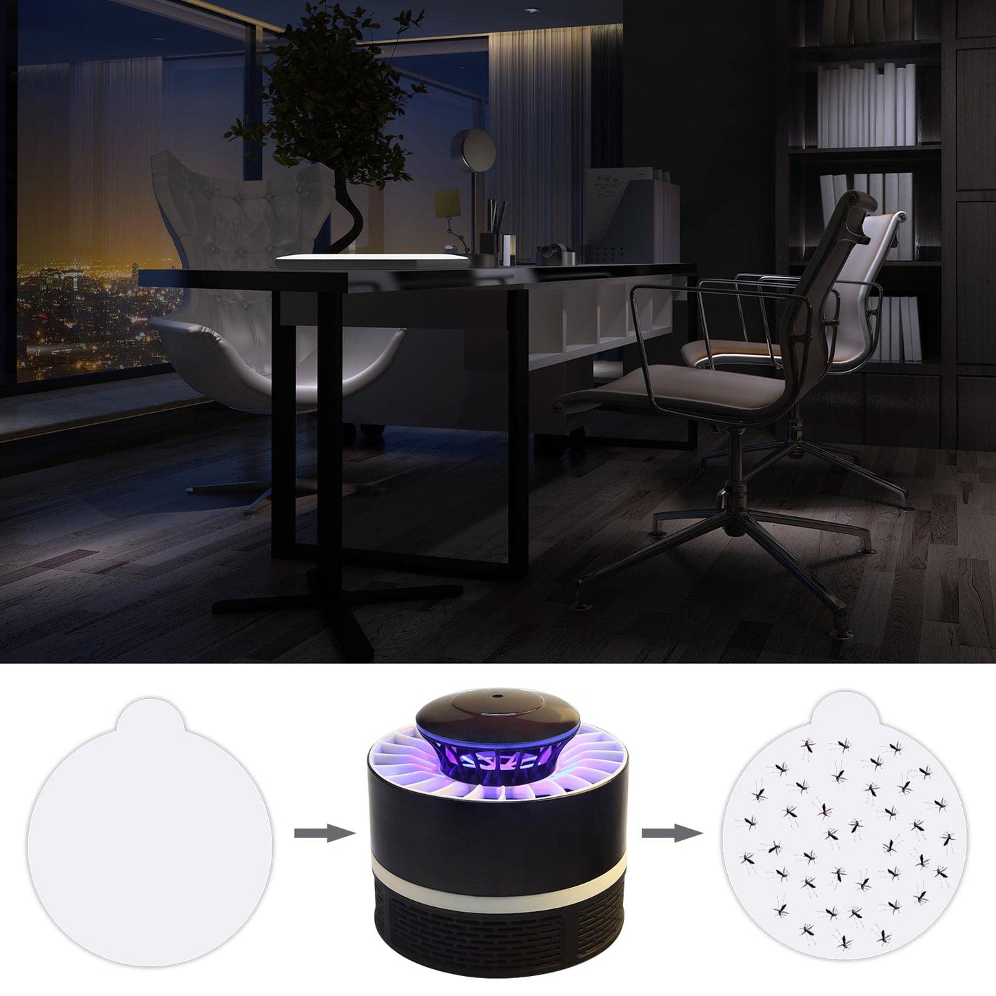 Kittmip 48 Pack 4.3 Inches Round Insect Trap Refillable Glue Boards Sticky Fruit Fly Trap Mosquito Fly Killer for Mosquitoes Fruit Flies Gnats Moths Fits Most Models Indoor Outdoor Lamp