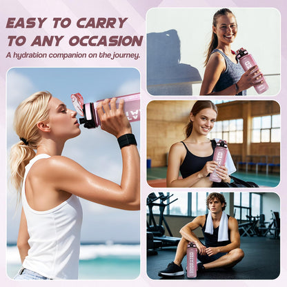 NAVTUE Water Bottle, 32oz Sports Water Bottles with Time Marker Wide Mouth, Motivational and Leakproof Drink Bottle, BPA Free Tritan with Carry Strap for Gym Fitness Outdoor(Direct Drink)