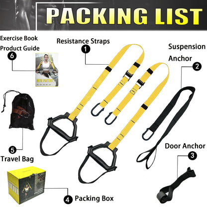 ADALT LION Bodyweight Resistance Training Straps, Complete Home Gym Fitness Trainer kit for Full-Body Workout, Included Door Anchor, Extension Strap, Fitness Guide (Yellow-2)