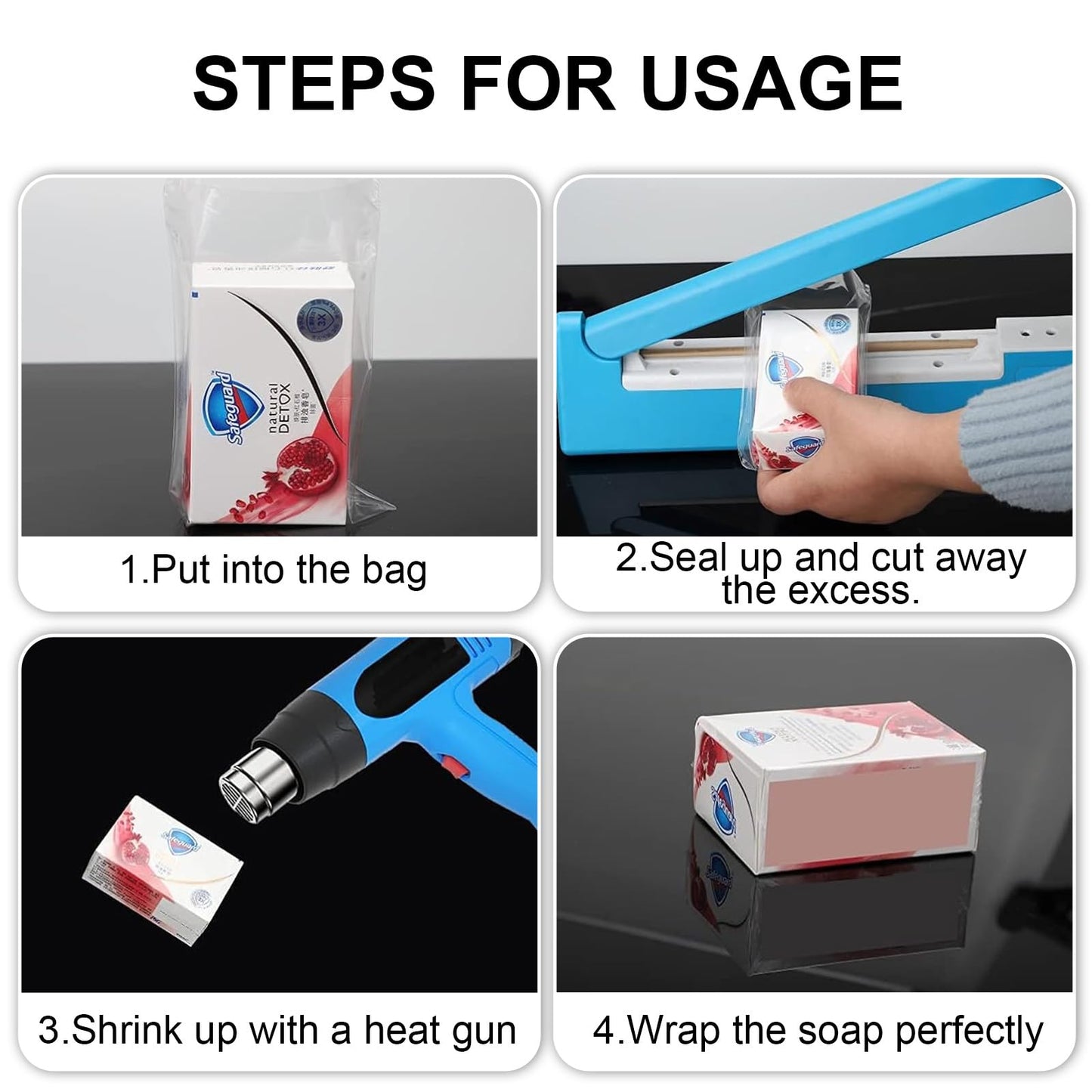 MORIDA 50 pcs 14X18 inch POF Heat Shrink Wrap Bags 100 Gauge, Softer, Clear Film for Gifts, Basket, Soaps Bottles, DIY Handmade Crafts, Odorless, Non-Toxic, Food Safety Quality