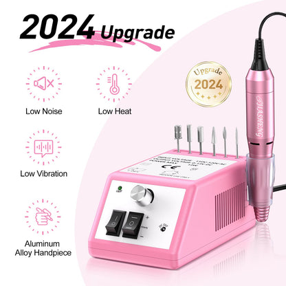 20000RPM Electric Nail Drill Professional Nail File Drill Acrylic Nails Kit for Manicure Gel Nail Polish Remover with 1 Pack of Sanding Bands(Pink)