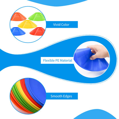 FGBNM 25/50/100/200 Pack Disc Cones, Agility Soccer Cones with Carry Bag and Holder, Soccer Cones for Sports Training, Football, Soccer, Basketball, Coaching, Practice Equipment, 5 Color (25 Pack)