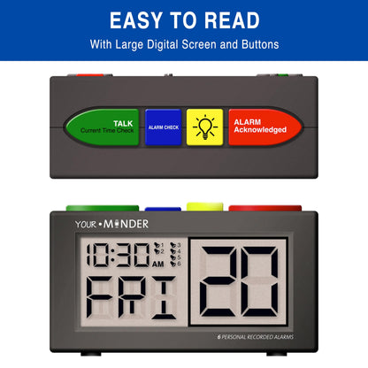 MEDCENTER Your Minder Voice Record and Alarm Replay Reminder Clock with Loud, Easy Set, Multiple Alarms, Recordable Talking Alarm Clock for Medication Reminders, Gift for Mom, Dad, Elderly, & Seniors
