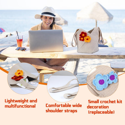 Pnytty Crochet Bag Kit for Beginners Complete Starter Set with Yarn, Hook & Step-by-Step Video Tutorials DIY Shoulder Bag Crafting Gift for Adults (Beige)