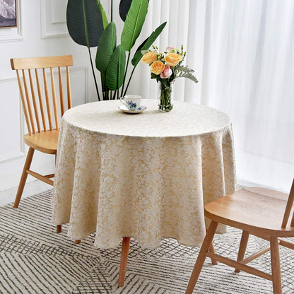 maxmill Jacquard Round Table Cloth Damask Design Waterproof Antiwrinkle Heavy Weight Soft Tablecloths for Circular Table Cover and Kitchen Dinning Tabletop Round 70 Inch Beige with White
