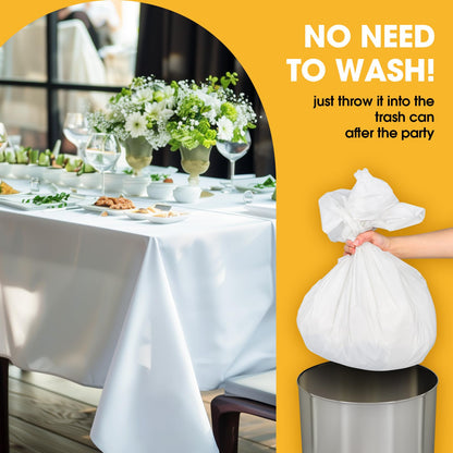 Niuara White Plastic Table Cloth - 4 Pack 54" × 108" Rectangle Disposable Tablecloths for 6FT Tables, Waterproof Table Cover for Party, Holiday & Gathering Use