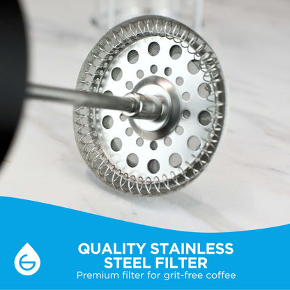 GROSCHE MADRID French Press - Premium Coffee and Tea Maker - 1.0L - 34oz - Borosilicate Glass Beaker - Dual Filter System For Rich Brew - Versatile Brewing | Stainless Steel Filter