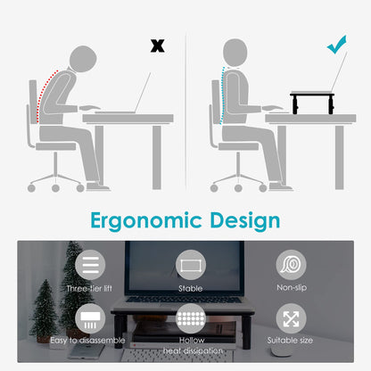 LOTEYIKE TV/Monitor Riser Desktop Stand, Flat Screen, Sturdy Metal Laptop Computer Shelf for Printer, iMac, 3 Height Adjustable PC with Mesh Platform , 2 Pack