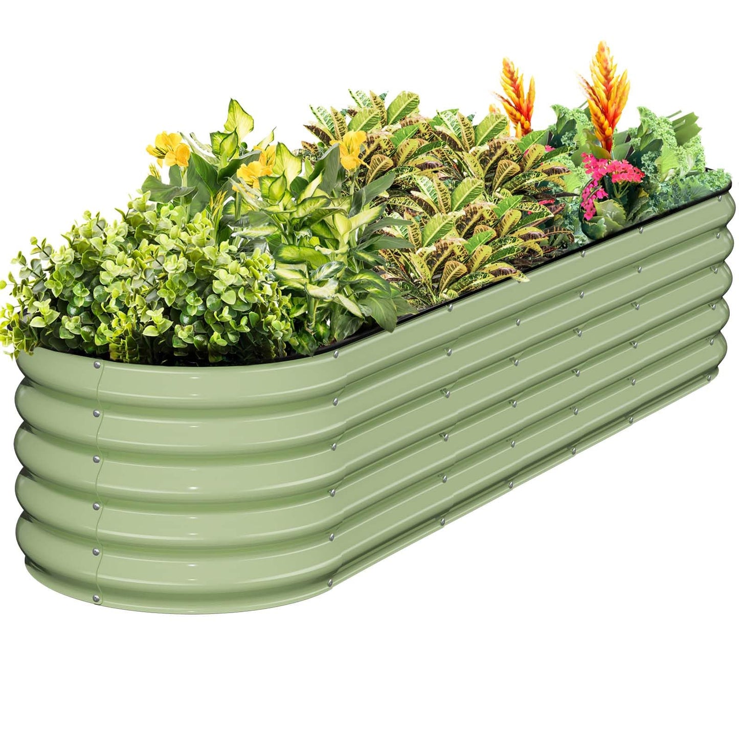Kesfitt Galvanized Raised Garden Bed Kit,18" Tall 7-in-1 Outdoor Metal Planter Boxes with Safety Edging,8×2×1.5FT Modular Large Steel Raised Beds for Gardening Vegetables Fruits Flower