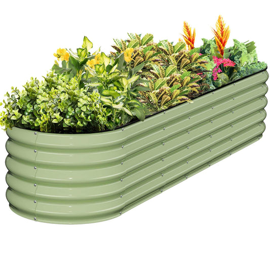 Kesfitt Galvanized Raised Garden Bed Kit,18" Tall 7-in-1 Outdoor Metal Planter Boxes with Safety Edging,8×2×1.5FT Modular Large Steel Raised Beds for Gardening Vegetables Fruits Flower