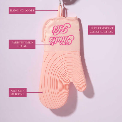 Paris Hilton Oven Mitt Set with Iconic That's HOT Design, Heat Resistant Pot Holders Featuring Non-Slip Textured Silicone Grips, 2-Piece Set, Pink