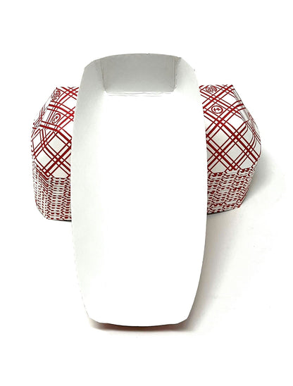 Mr Miracle 7 Inch Paper Hot Dog Tray in Red White Pattern. Pack of 100. Disposable, Recyclable and Fully Biodegradable. Made in USA