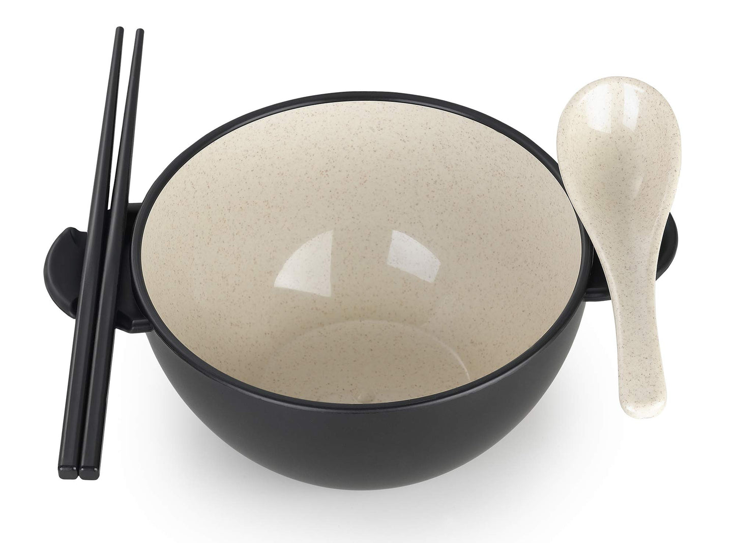 Ozeri Earth Ramen Bowl Set, Made from Plant-Derived and Other Natural Materials,993 ml, One Size, Black with Beige, 6-Piece