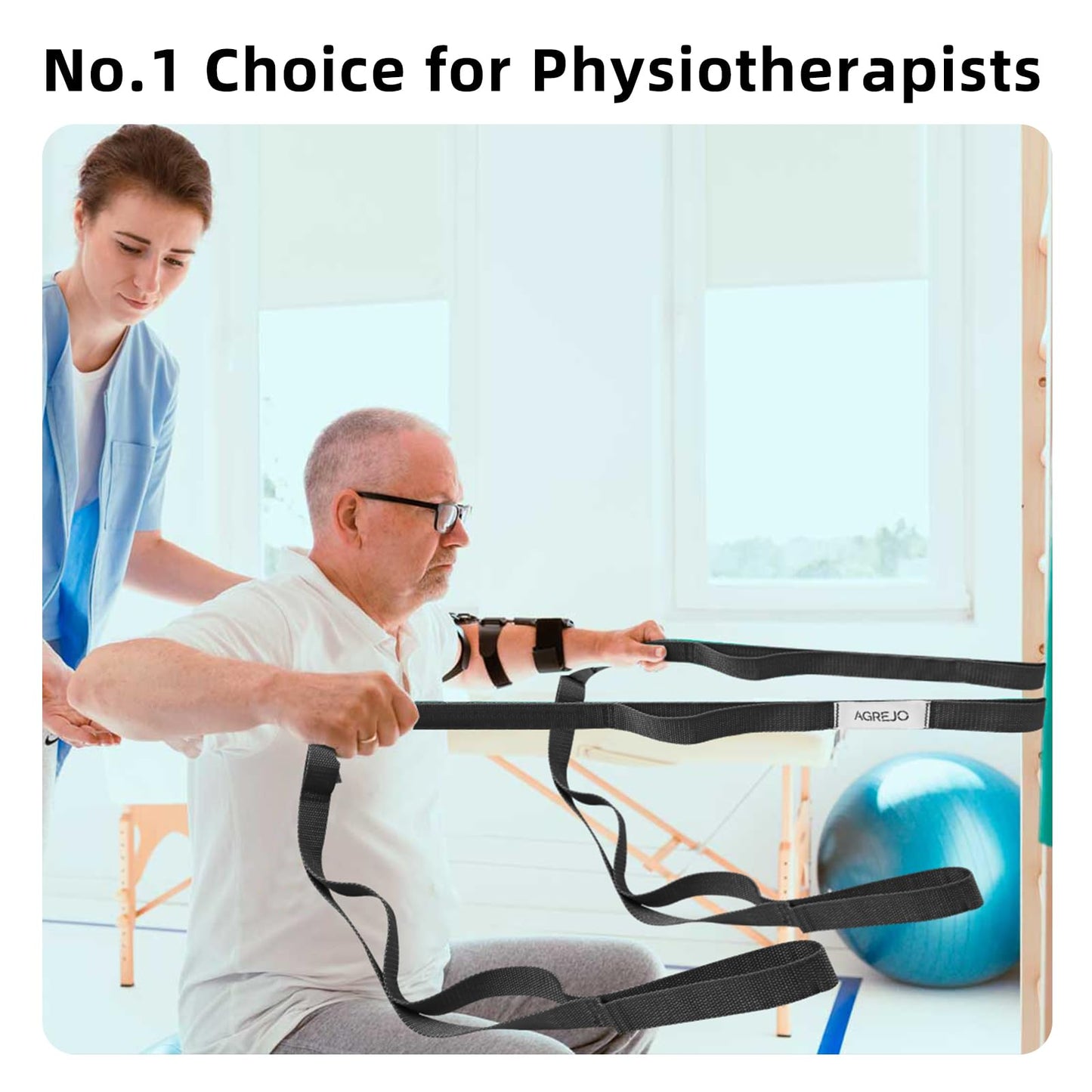 AGREJO Stretching Strap Yoga Strap Physical Therapy for Home Workout, 10 Loops Non-Elastic Stretch Band for Pilates, Flexibility, Exercise and Gymnastics (1-Pack Black)