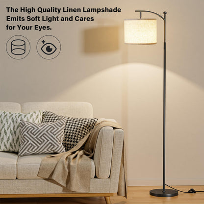 Ambimall 60" Floor Lamp with Remote Control and Stepless Dimmable Bulb, Colors Temperature & Brightness Adjustable, Modern Floor Lamps for Living Room（Beige Shade & Black Pole）