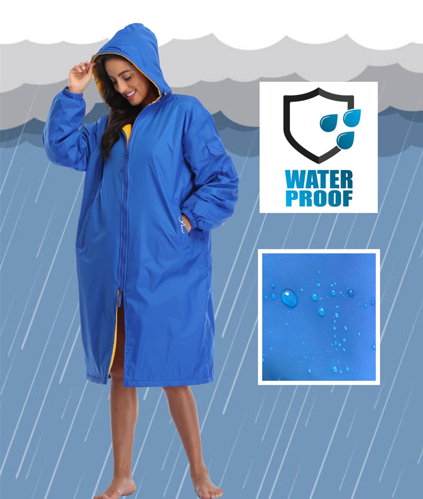 Adoretex Unisex Swim Parka Water Resistant Warm Coat Water Sports Swim Parka for Adults & Kids-PK005-Black/Red-AXS